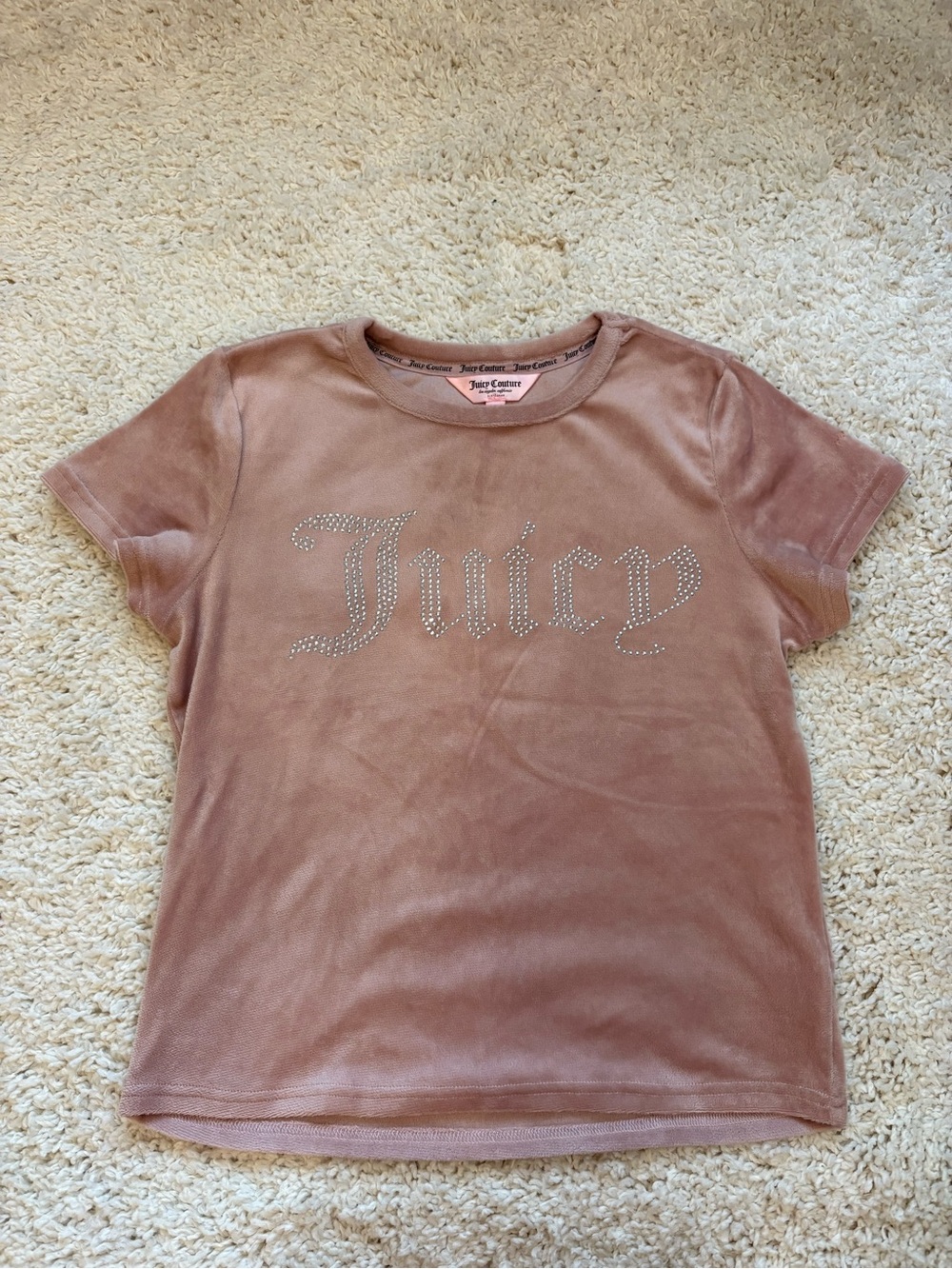 Juicy Couture Dusty Rose Velvet Short Sleeve Tee with Rhinestone 'Juicy' Logo